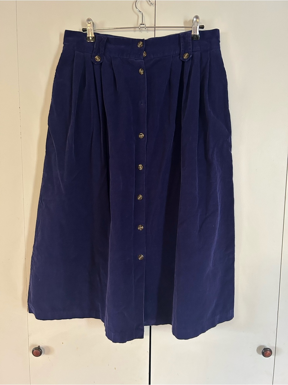 Karen Scott Deep Navy Button-Front Midi Skirt corduroy
